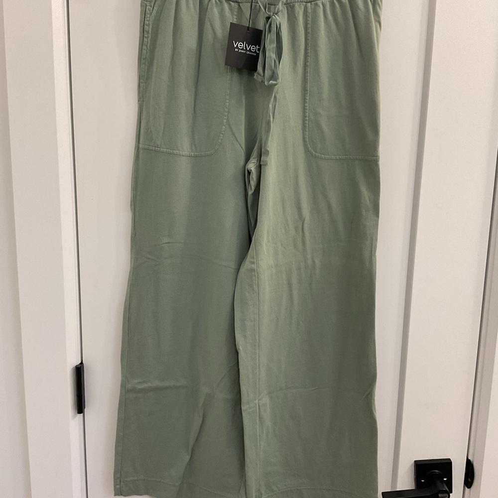 Velvet by Jenny Graham Women's Wide Leg Tee Shirt Cotton Pants - Sage Green